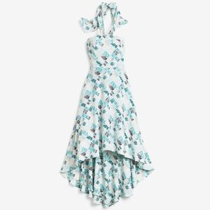 White House Black‎ Market Printed High-Low Fit & Flare Dress White Mint Pink 6